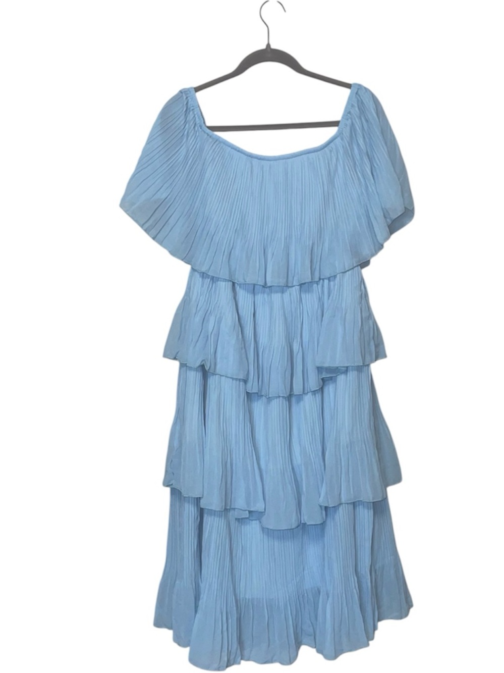 Cupshe I-14 Pleated Light Blue Off-Shoulder Tiered Pleated Maxi Dress Size Small - Picture 2 of 5